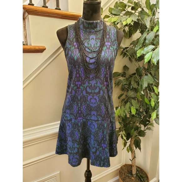 Free People Women's Floral Cotton Sleeveless Mock Neck Knee Length Dress Size M - Picture 1 of 10